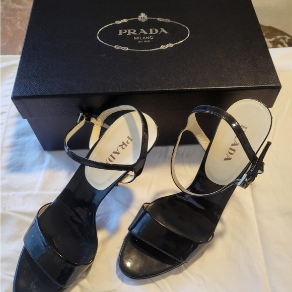 Prada black patent high heel sandals platform sole size 10 - Picture 6 of 6